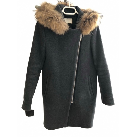 Sandro grey Mary fur wool coat - Picture 1 of 8